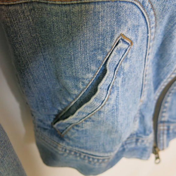 ABERCROMBIE Hooded Jean Jacket Size XL Girls Zipper Pockets Denim Blue - Picture 4 of 14